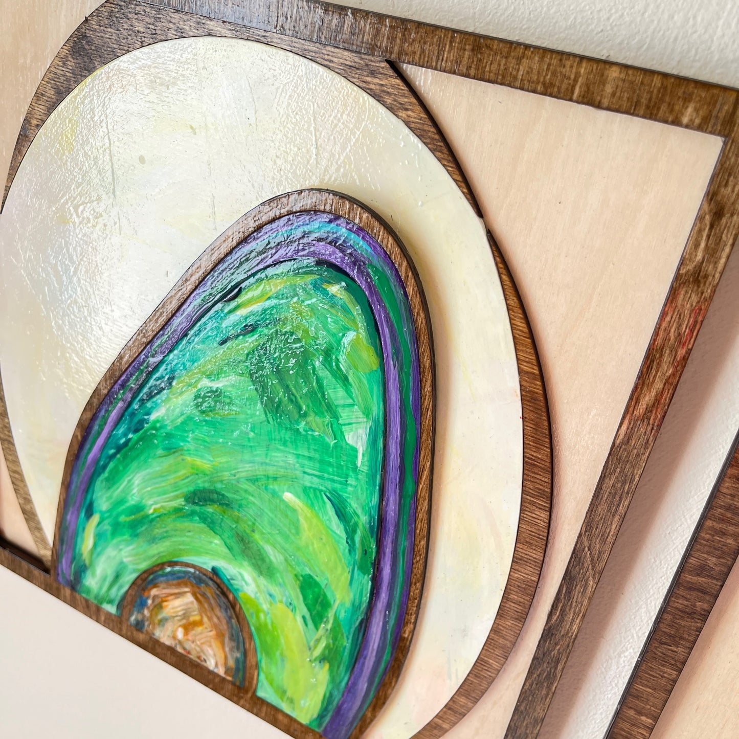 Abstract Avocados - 3 Panels, Wood Inlaid Wall Sculpture - Pashley Creations wood inlay