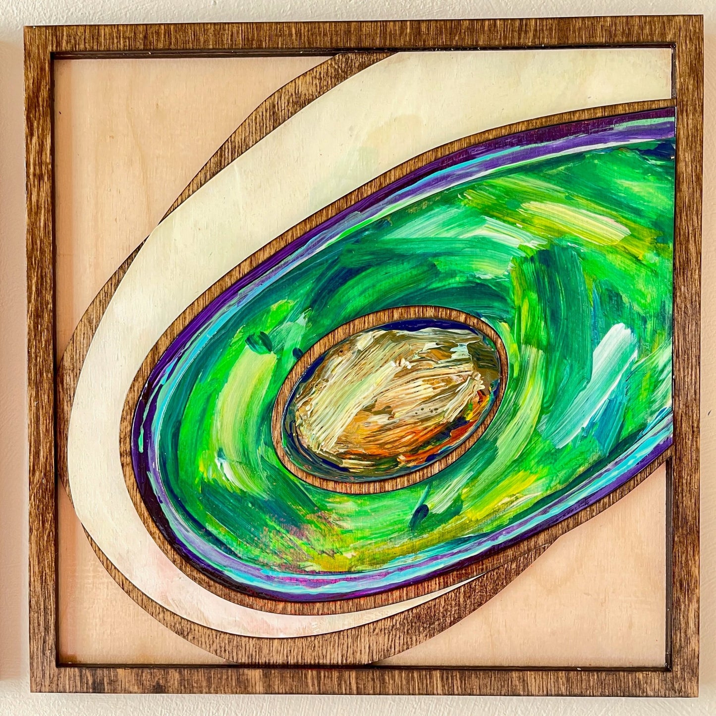 Abstract Avocados - 3 Panels, Wood Inlaid Wall Sculpture - Pashley Creations wood inlay