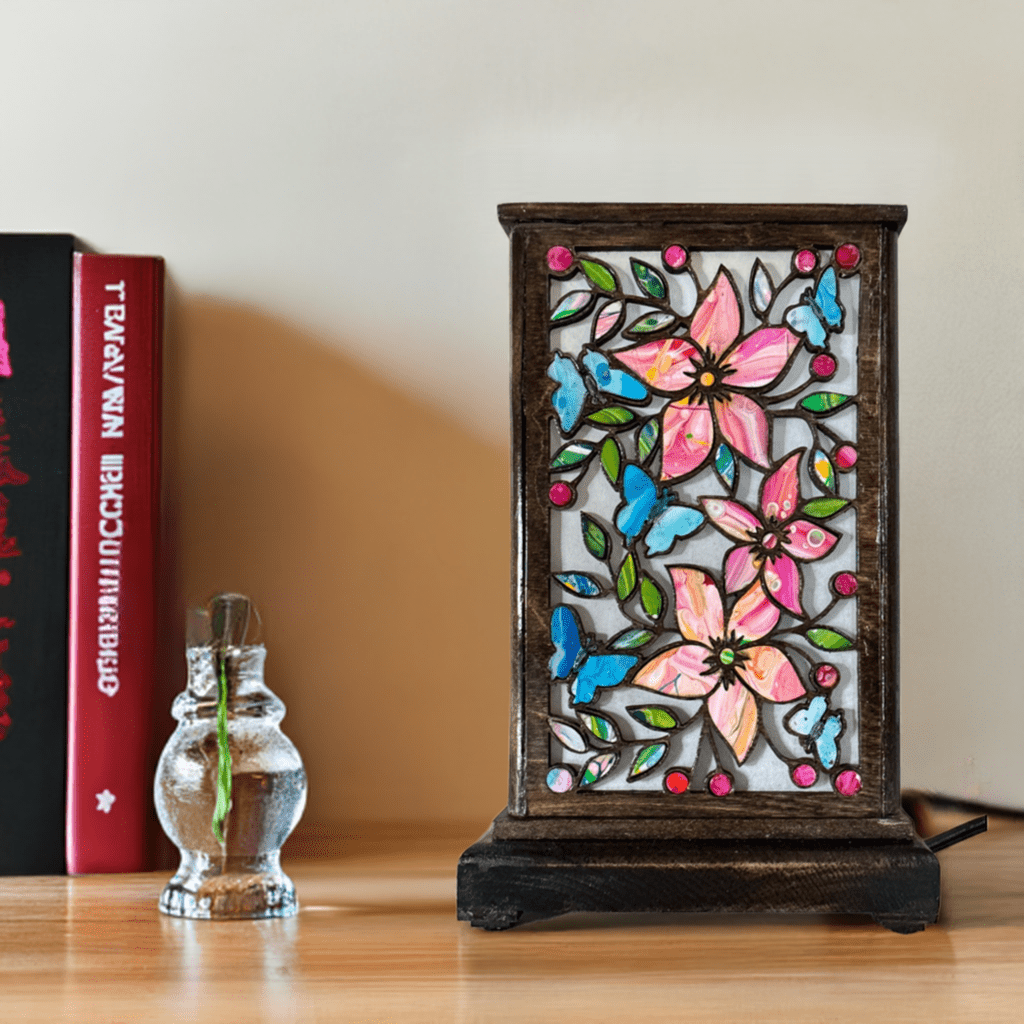 Boho Table Lamp with Flower and Butterflies - Pashley Creations