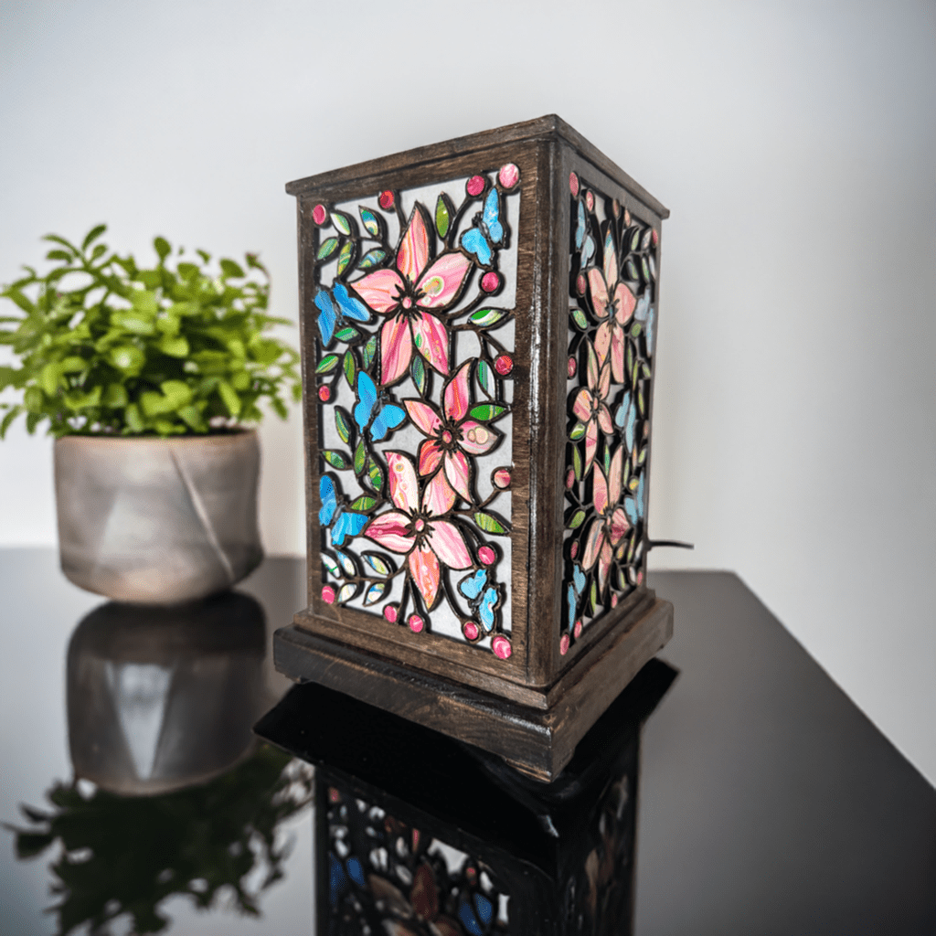 Boho Table Lamp with Flower and Butterflies - Pashley Creations