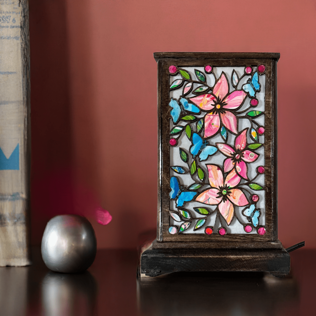 Boho Table Lamp with Flower and Butterflies - Pashley Creations