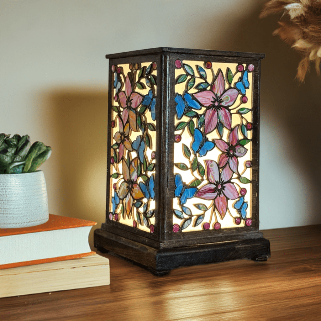 Boho Table Lamp with Flower and Butterflies - Pashley Creations