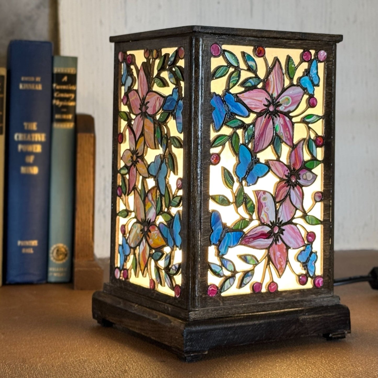 Boho Table Lamp with Flower and Butterflies - Pashley Creations