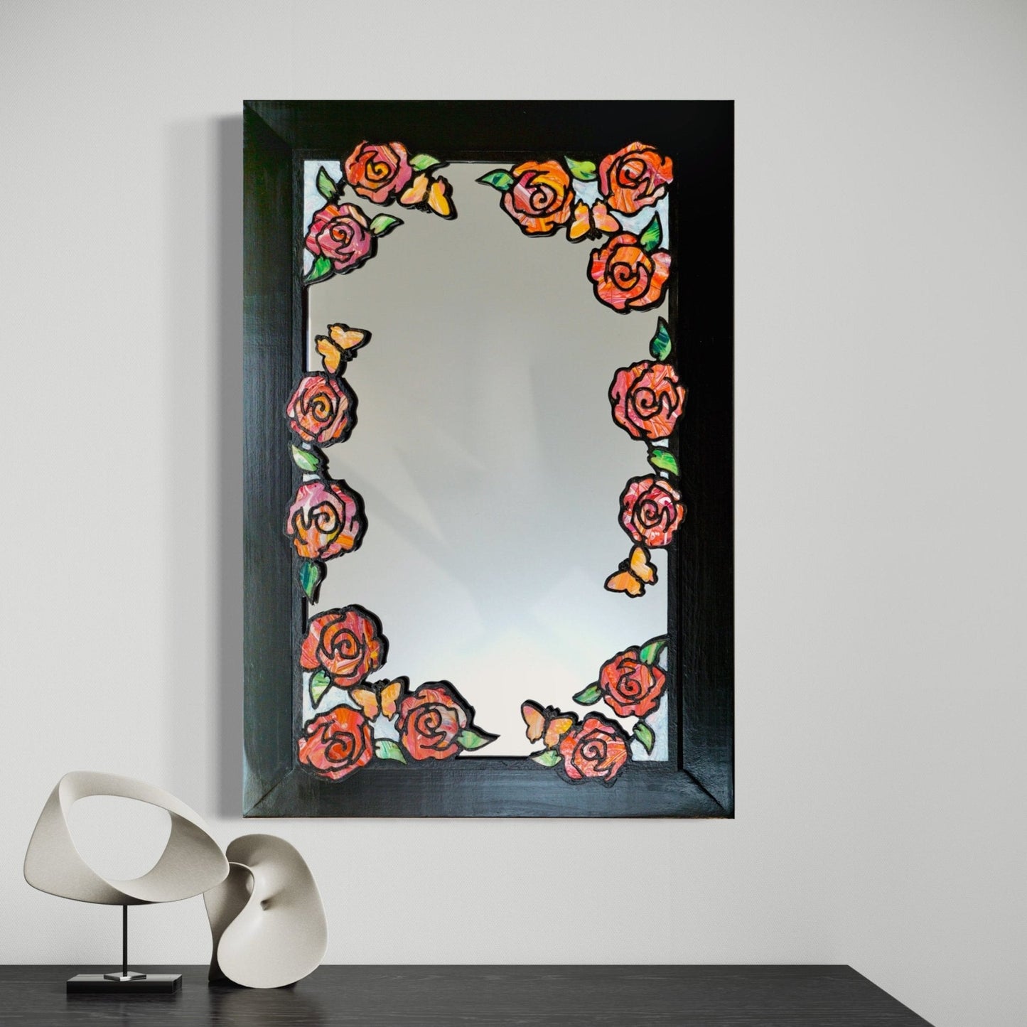 Red and Pink Flower Mirror - Pashley Creations