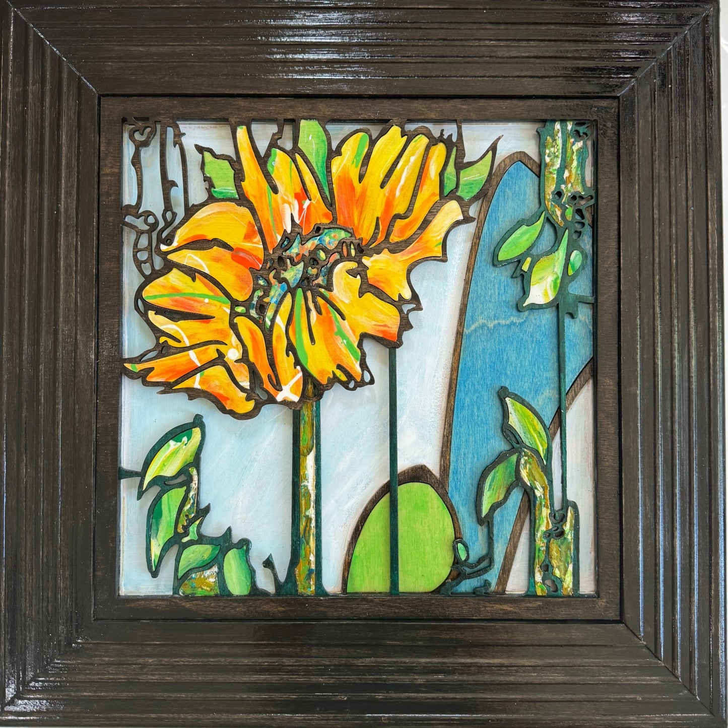 Sunflowers - 2 panels, 3D Mosaic Inlaid Wood Sculptures - Pashley Creations