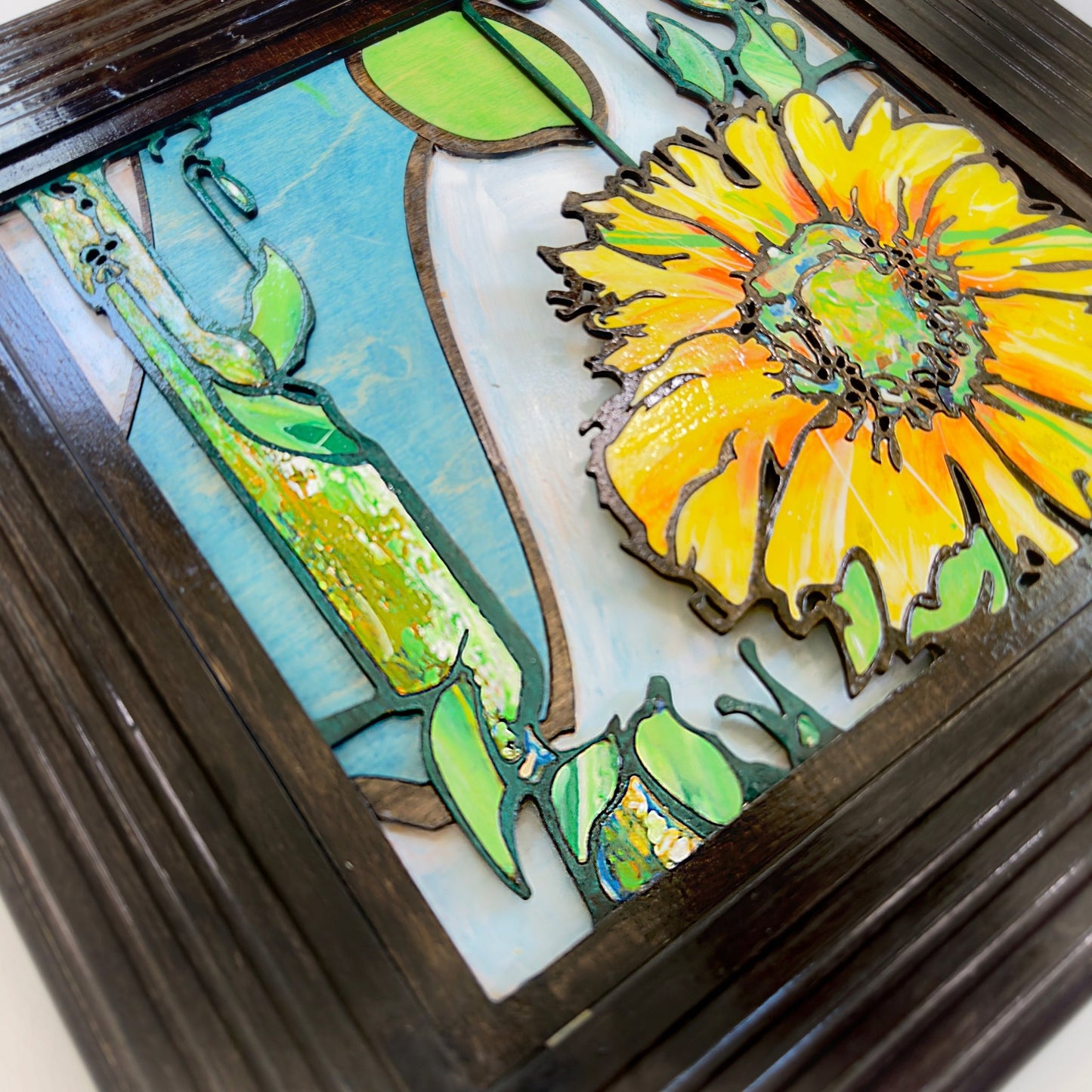 Sunflowers - 2 panels, 3D Mosaic Inlaid Wood Sculptures - Pashley Creations