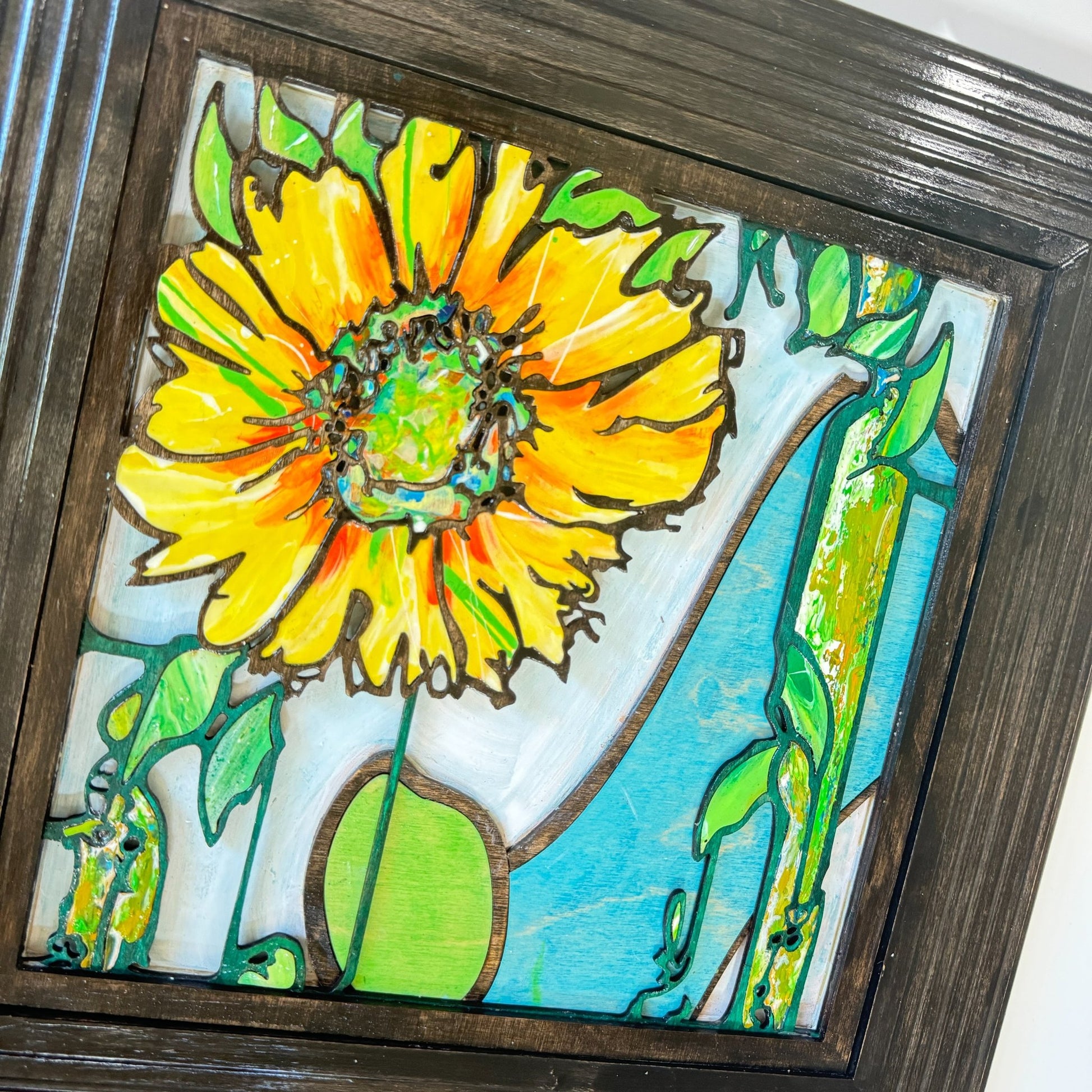 Sunflowers - 2 panels, 3D Mosaic Inlaid Wood Sculptures - Pashley Creations