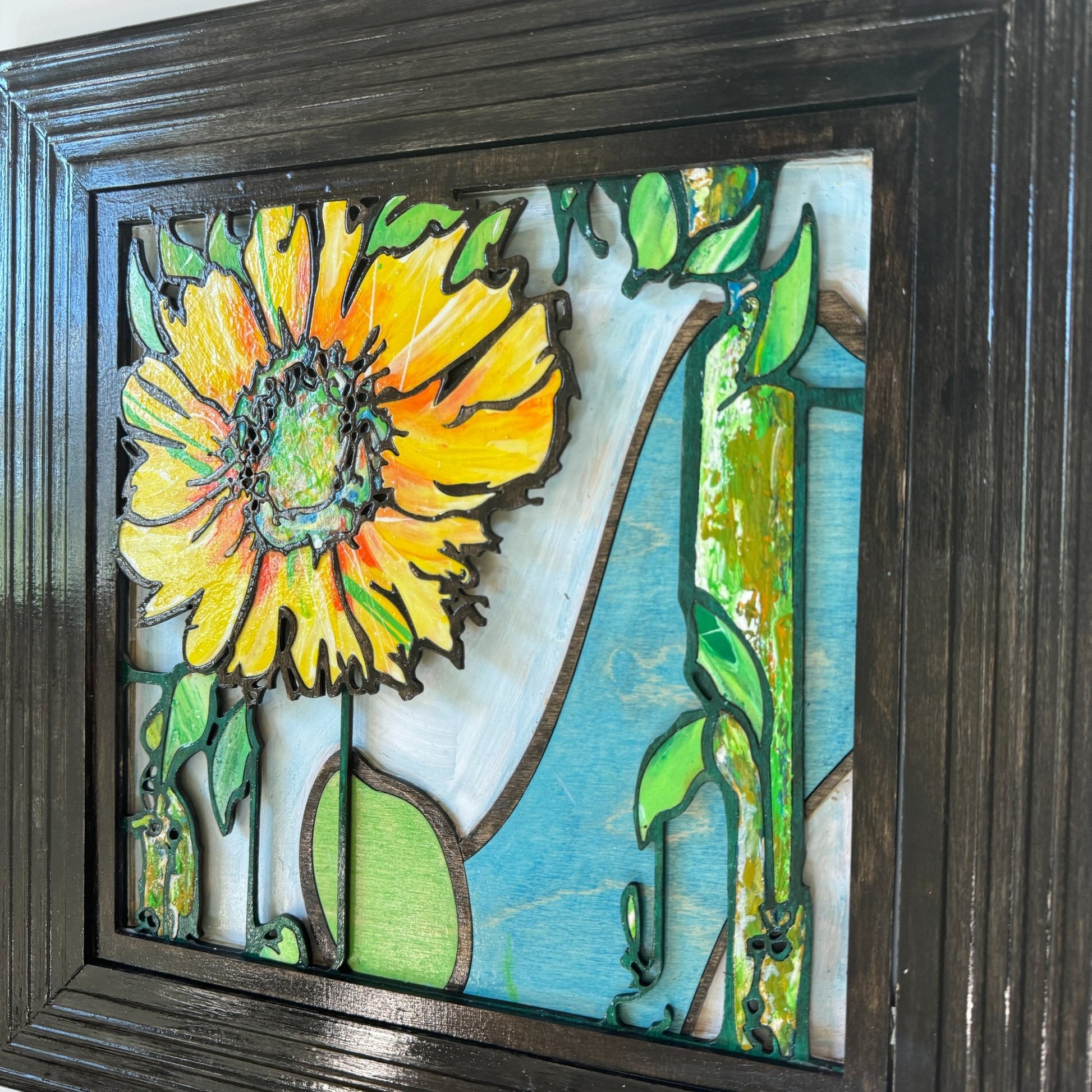 Sunflowers - 2 panels, 3D Mosaic Inlaid Wood Sculptures - Pashley Creations