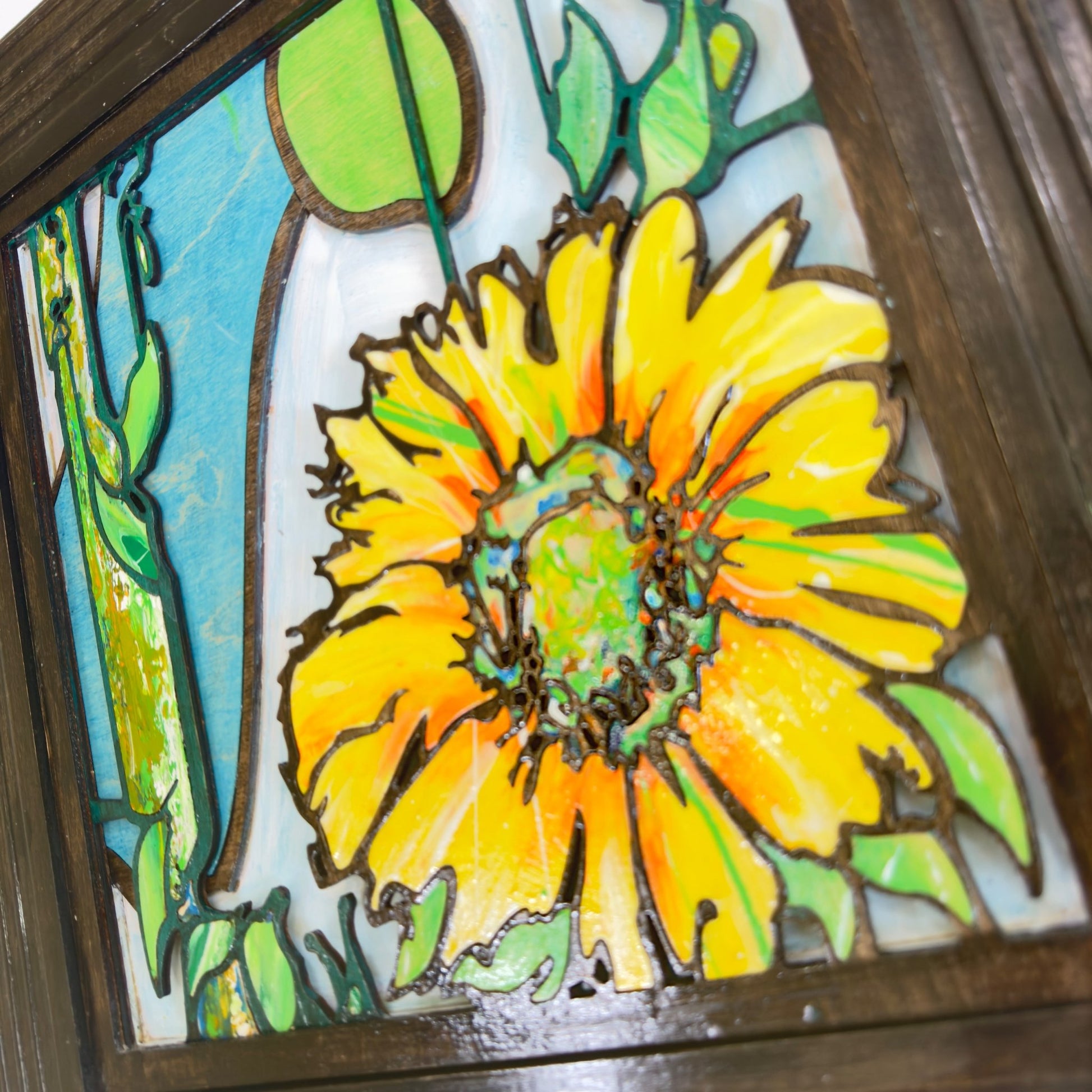 Sunflowers - 2 panels, 3D Mosaic Inlaid Wood Sculptures - Pashley Creations