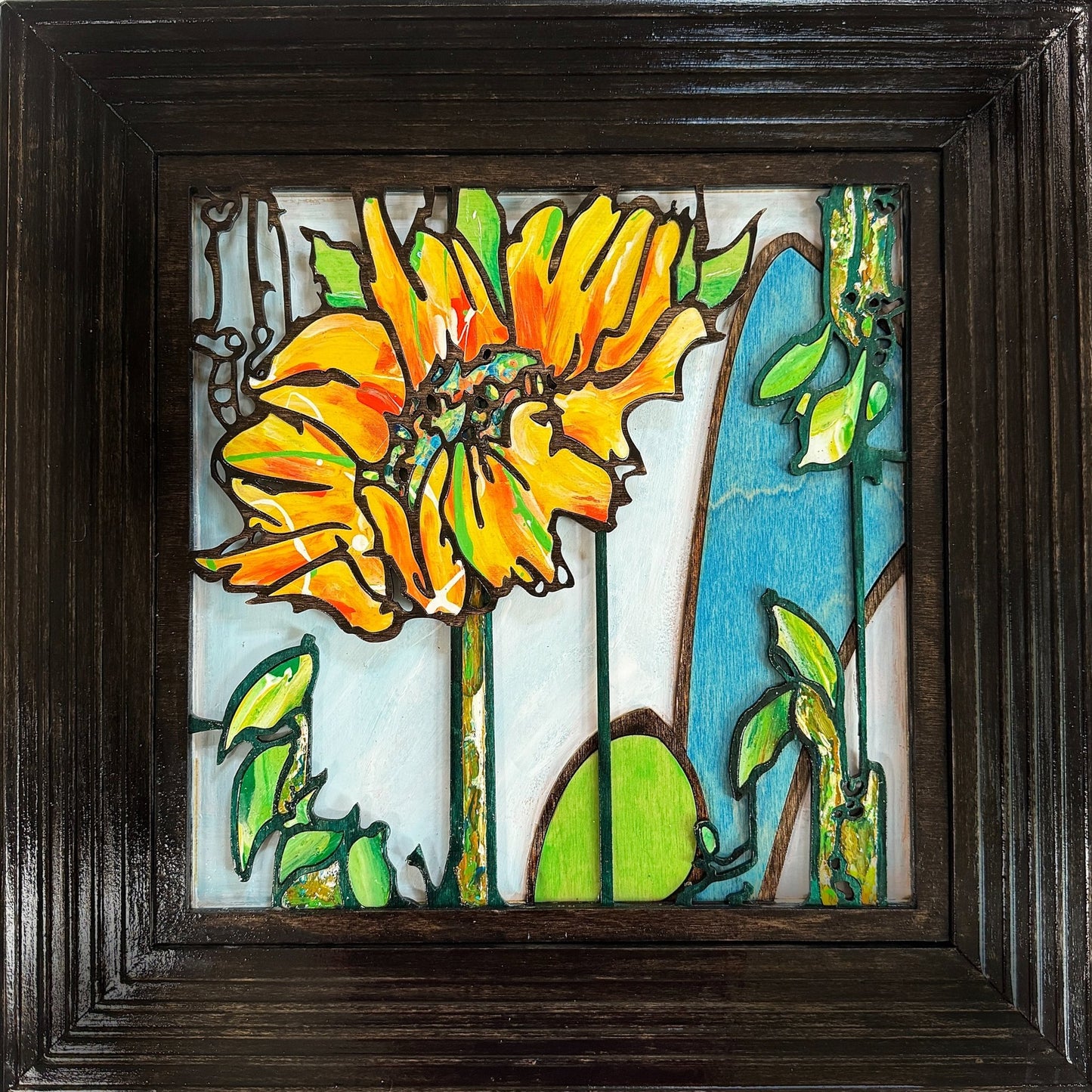 Sunflowers - 2 panels, 3D Mosaic Inlaid Wood Sculptures - Pashley Creations