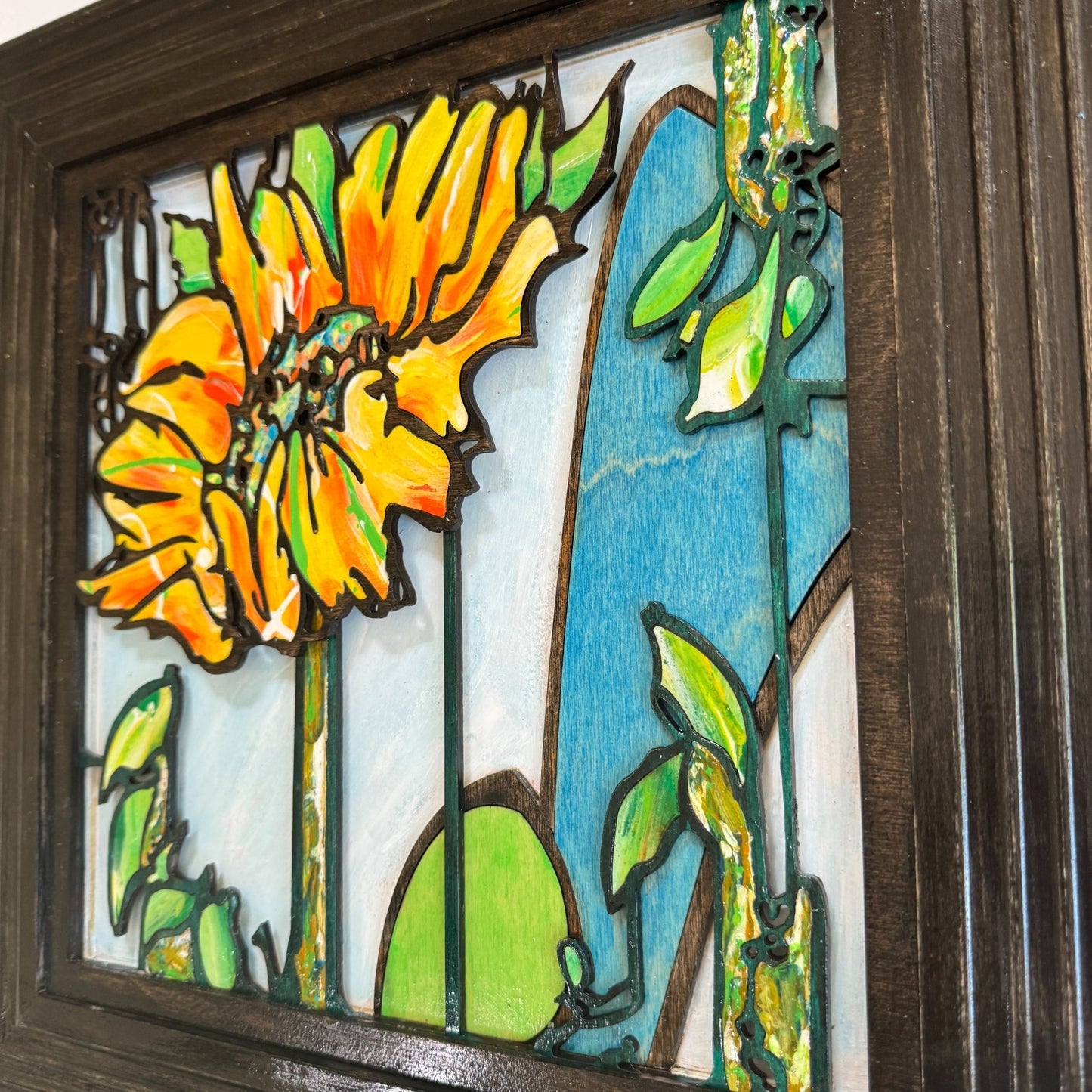 Sunflowers - 2 panels, 3D Mosaic Inlaid Wood Sculptures - Pashley Creations