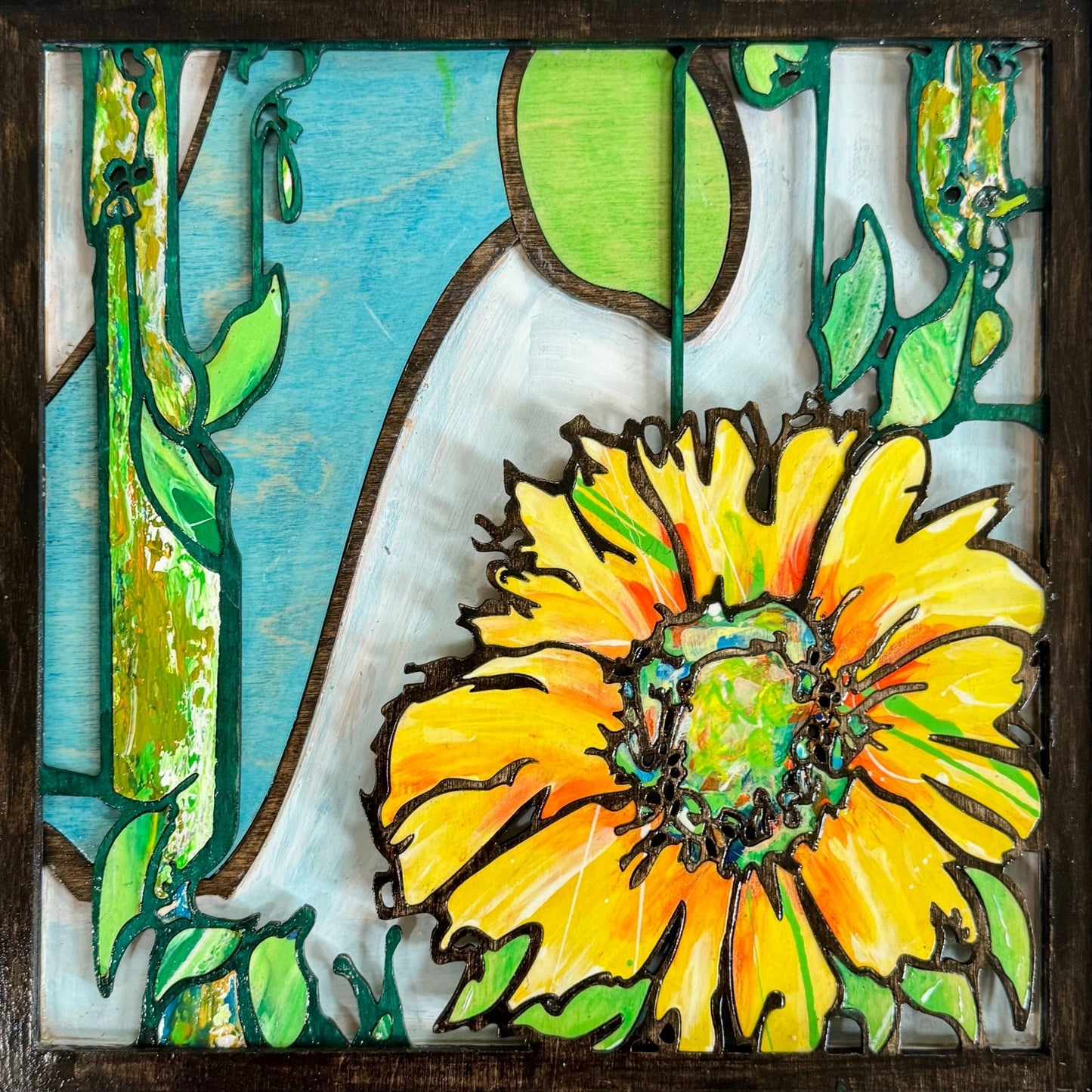 Sunflowers - 2 panels, 3D Mosaic Inlaid Wood Sculptures - Pashley Creations