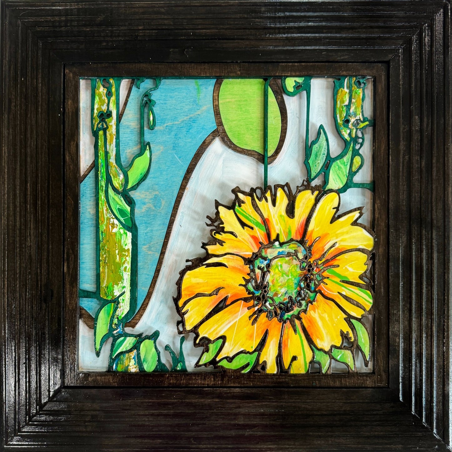 Sunflowers - 2 panels, 3D Mosaic Inlaid Wood Sculptures - Pashley Creations