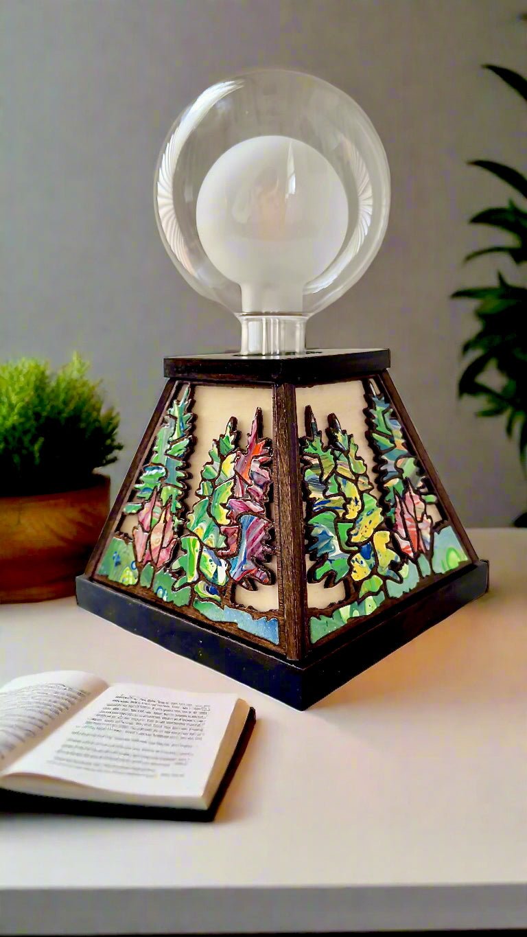 Table Lamp with Delicate Forest Design - Pashley Creations - #Wood_Inlaid#