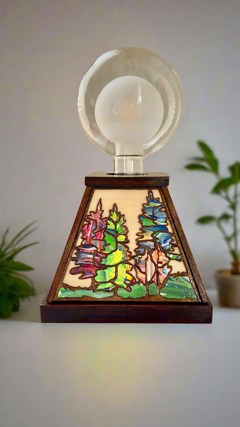 Table Lamp with Delicate Forest Design - Pashley Creations - #Wood_Inlaid#