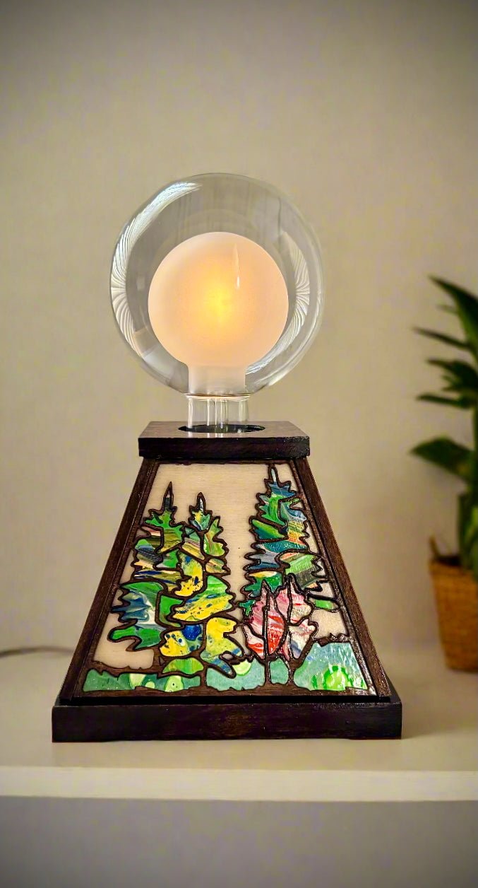 Table Lamp with Delicate Forest Design - Pashley Creations - #Wood_Inlaid#