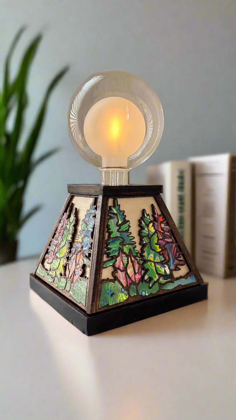 Table Lamp with Delicate Forest Design - Pashley Creations - #Wood_Inlaid#