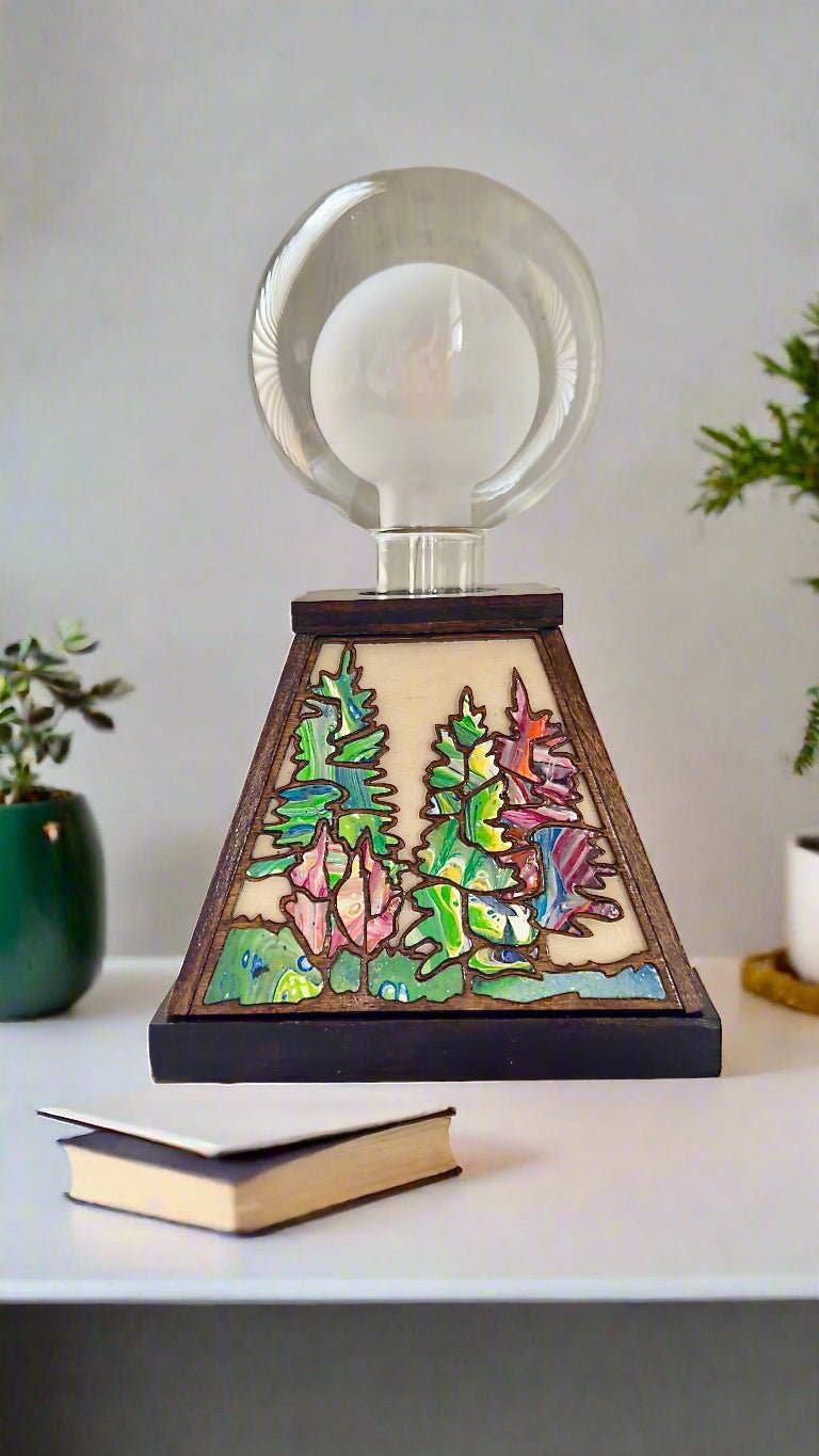 Table Lamp with Delicate Forest Design - Pashley Creations - #Wood_Inlaid#