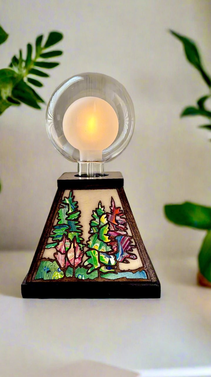 Table Lamp with Delicate Forest Design - Pashley Creations - #Wood_Inlaid#