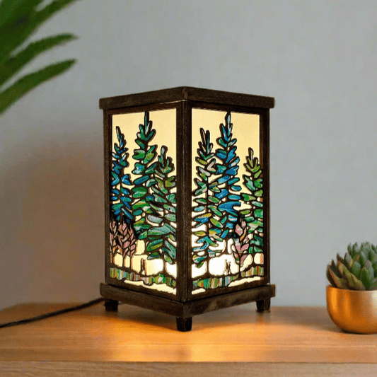 Table Lamp with Intricate Wood Forest Design - Pashley Creations