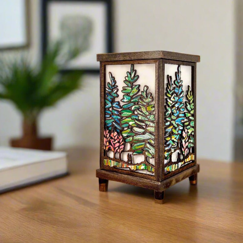 Table Lamp with Intricate Wood Forest Design - Pashley Creations