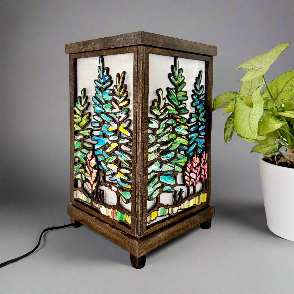 Table Lamp with Intricate Wood Forest Design - Pashley Creations