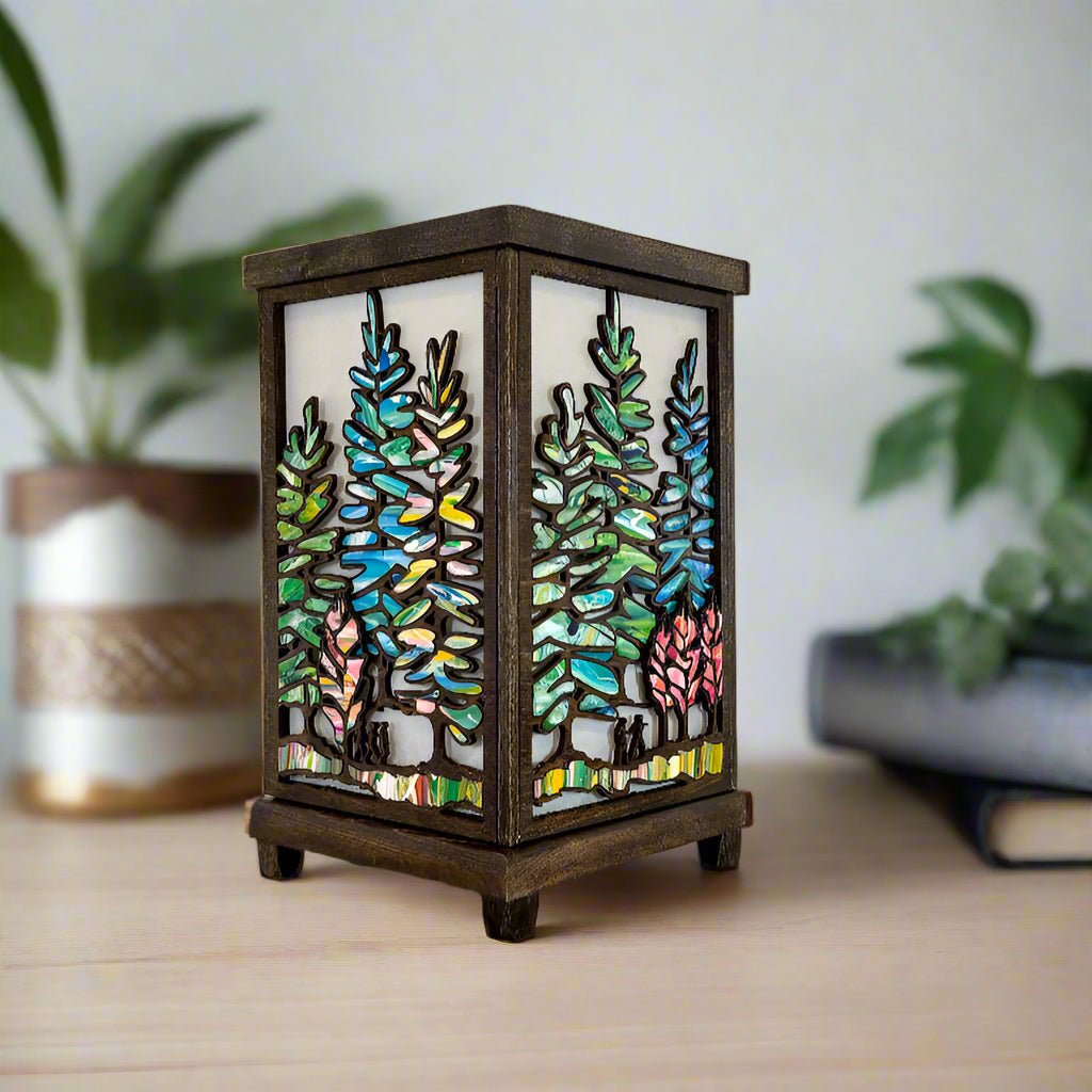 Table Lamp with Intricate Wood Forest Design - Pashley Creations