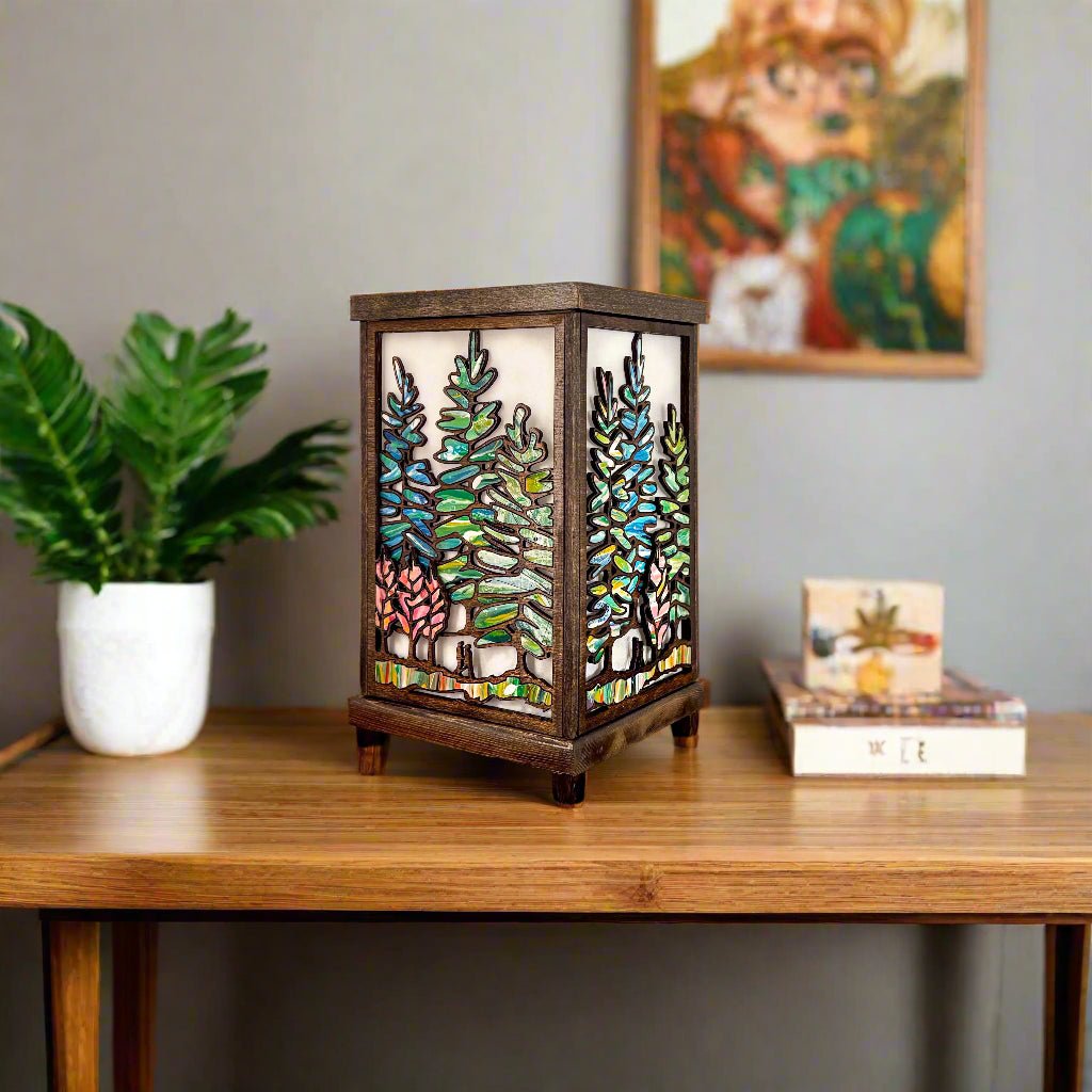 Table Lamp with Intricate Wood Forest Design - Pashley Creations