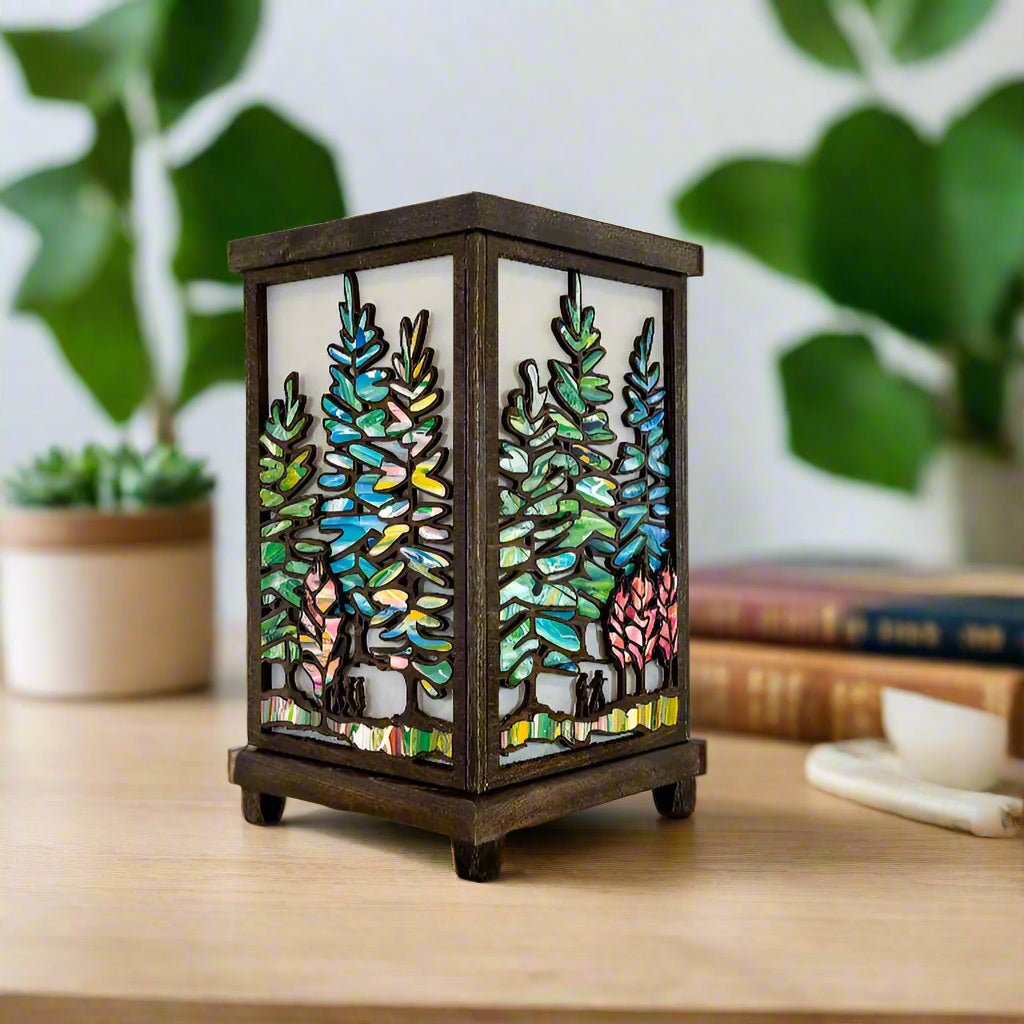 Table Lamp with Intricate Wood Forest Design - Pashley Creations