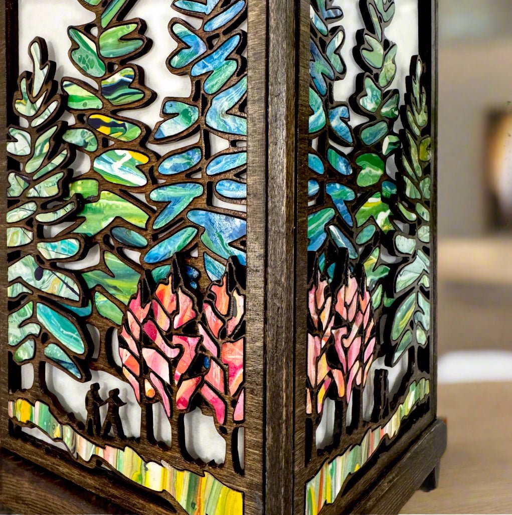 Table Lamp with Intricate Wood Forest Design - Pashley Creations