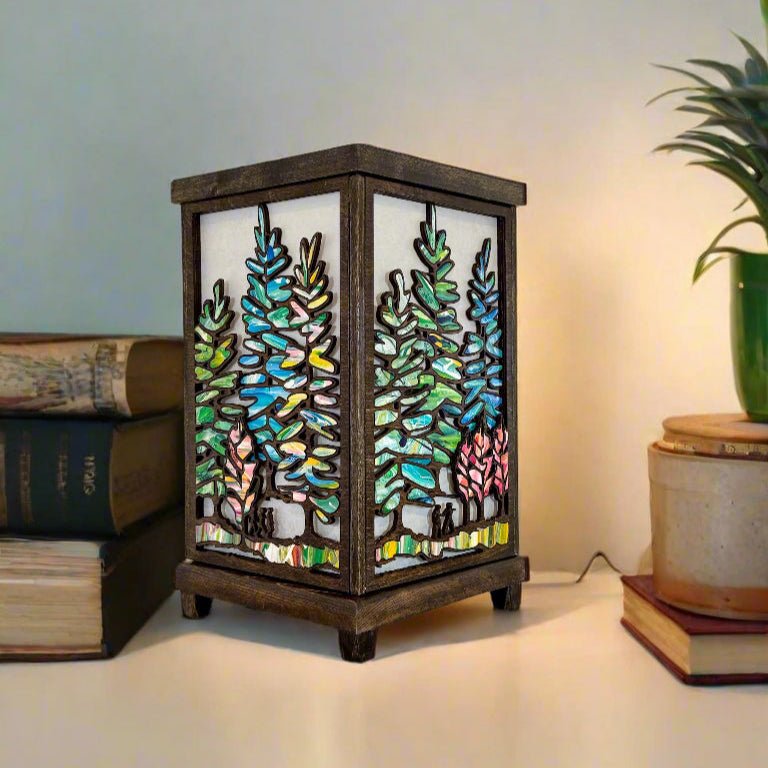 Table Lamp with Intricate Wood Forest Design - Pashley Creations