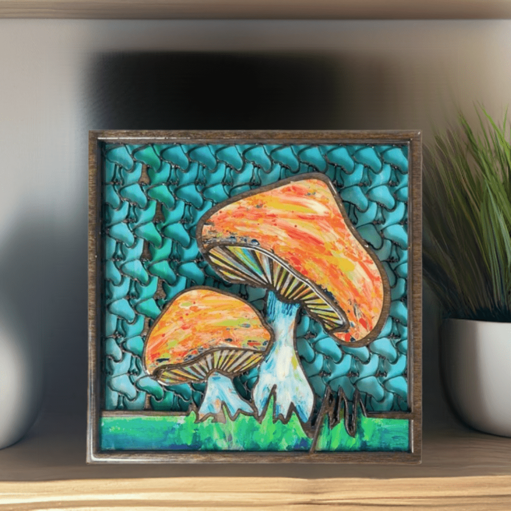 Viberant Mushroom Artwork, 3D Wood Inlay - Pashley Creations