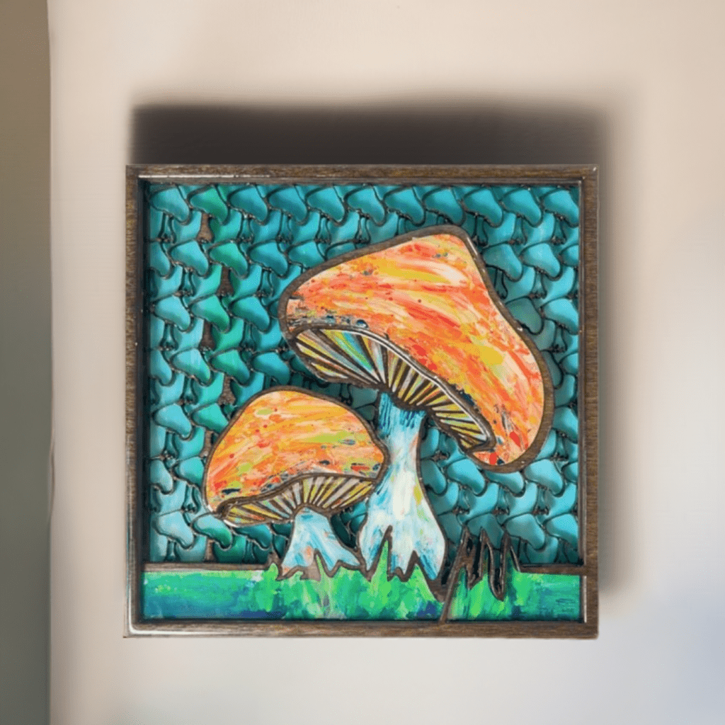 Viberant Mushroom Artwork, 3D Wood Inlay - Pashley Creations