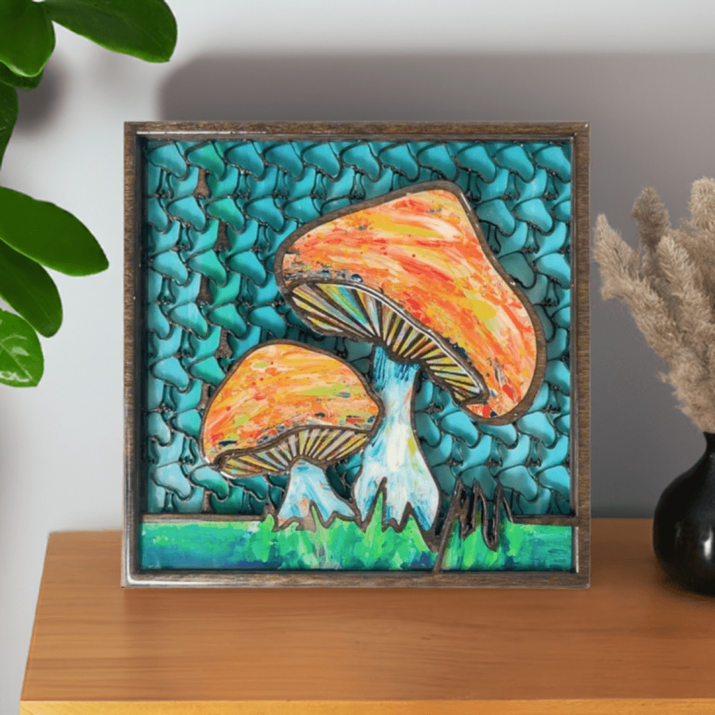 Viberant Mushroom Artwork, 3D Wood Inlay - Pashley Creations