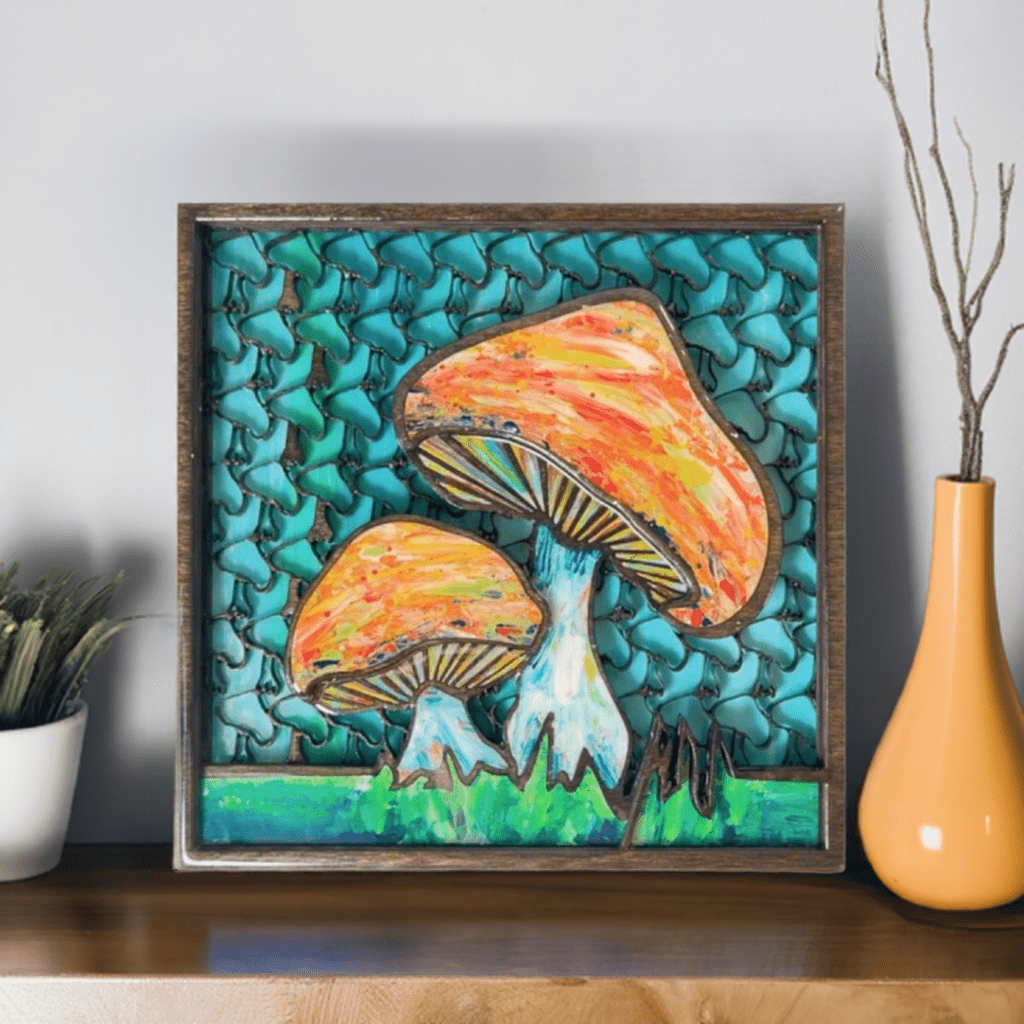 Viberant Mushroom Artwork, 3D Wood Inlay - Pashley Creations