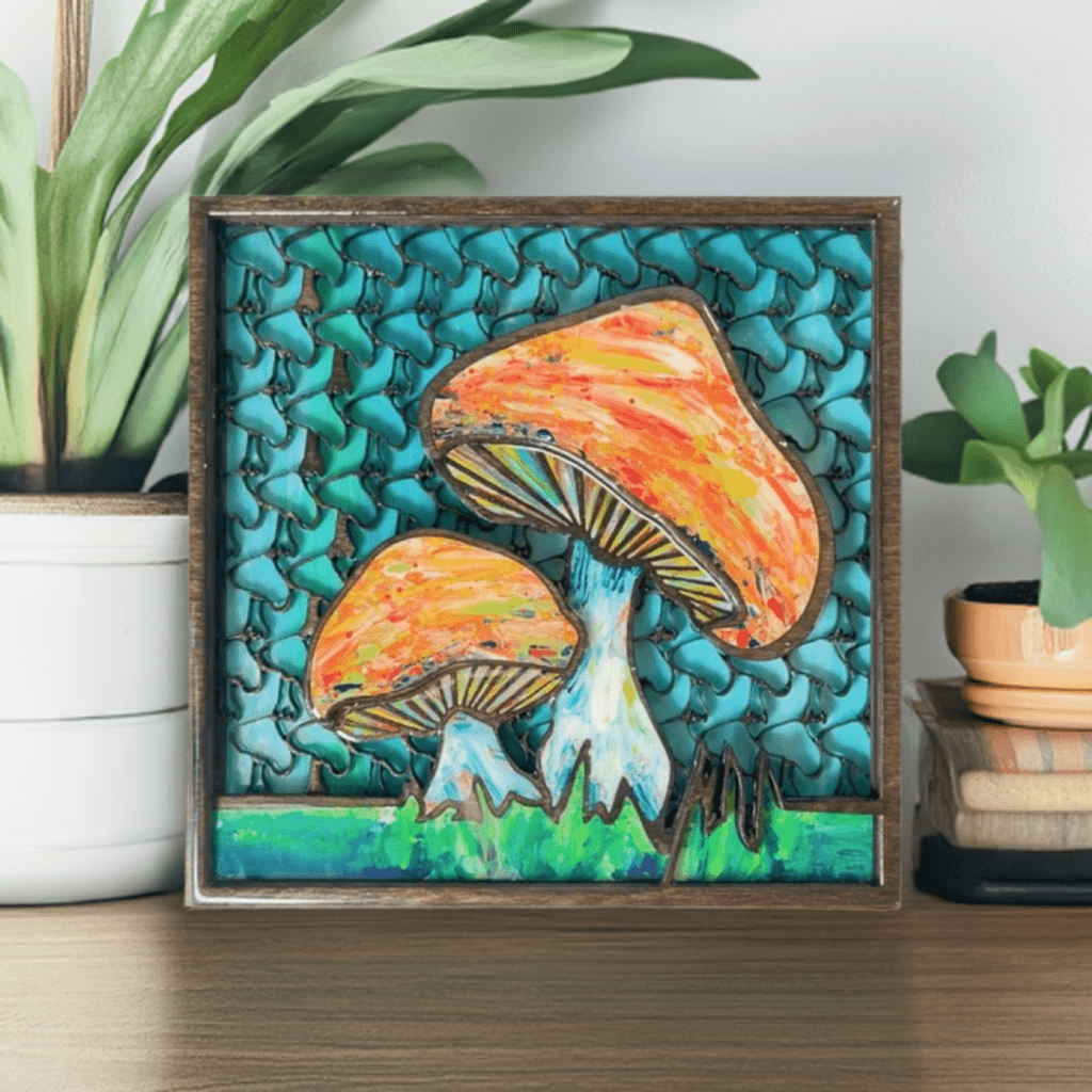 Viberant Mushroom Artwork, 3D Wood Inlay - Pashley Creations