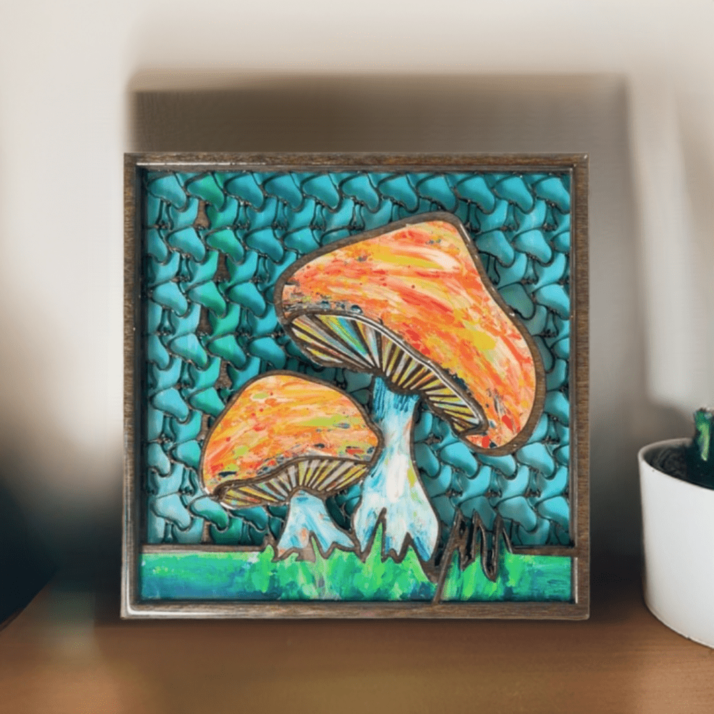 Viberant Mushroom Artwork, 3D Wood Inlay - Pashley Creations